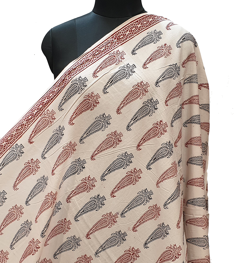 Maroon - Natural Dyed Cotton Hand Block Bagh Print Fabric 11